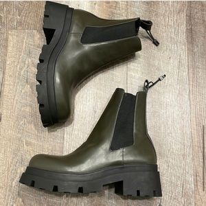 Zara olive green Vegan leather lugged combat boots size 40